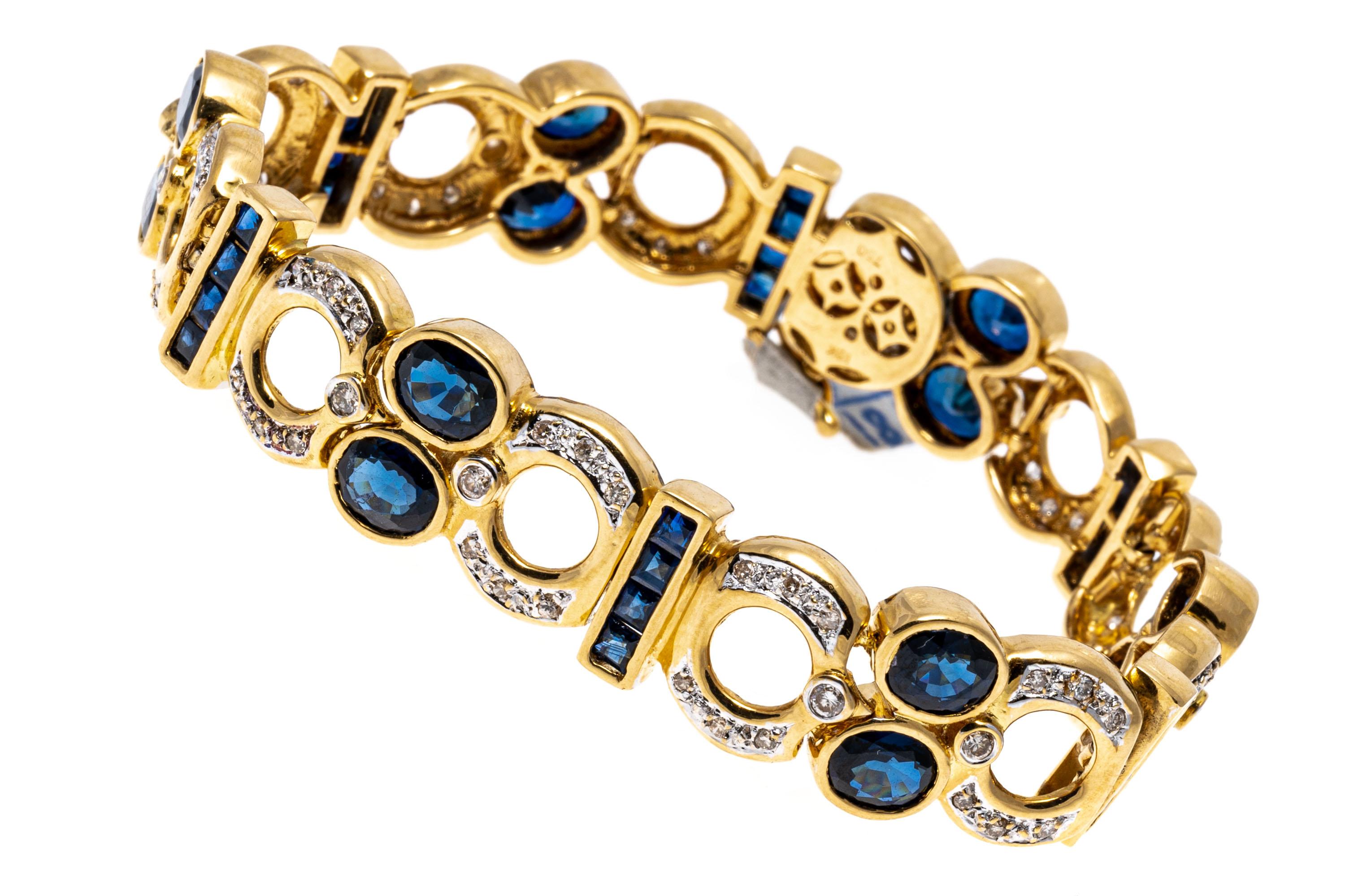 Women's 18k Yellow Gold Striking Diamond And Sapphire 'App. 9.24 TCW' Link Bracelet For Sale