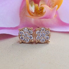 18 Karat Yellow Gold Stud Cluster Earrings Are Set with 0.77 Carat of Diamond