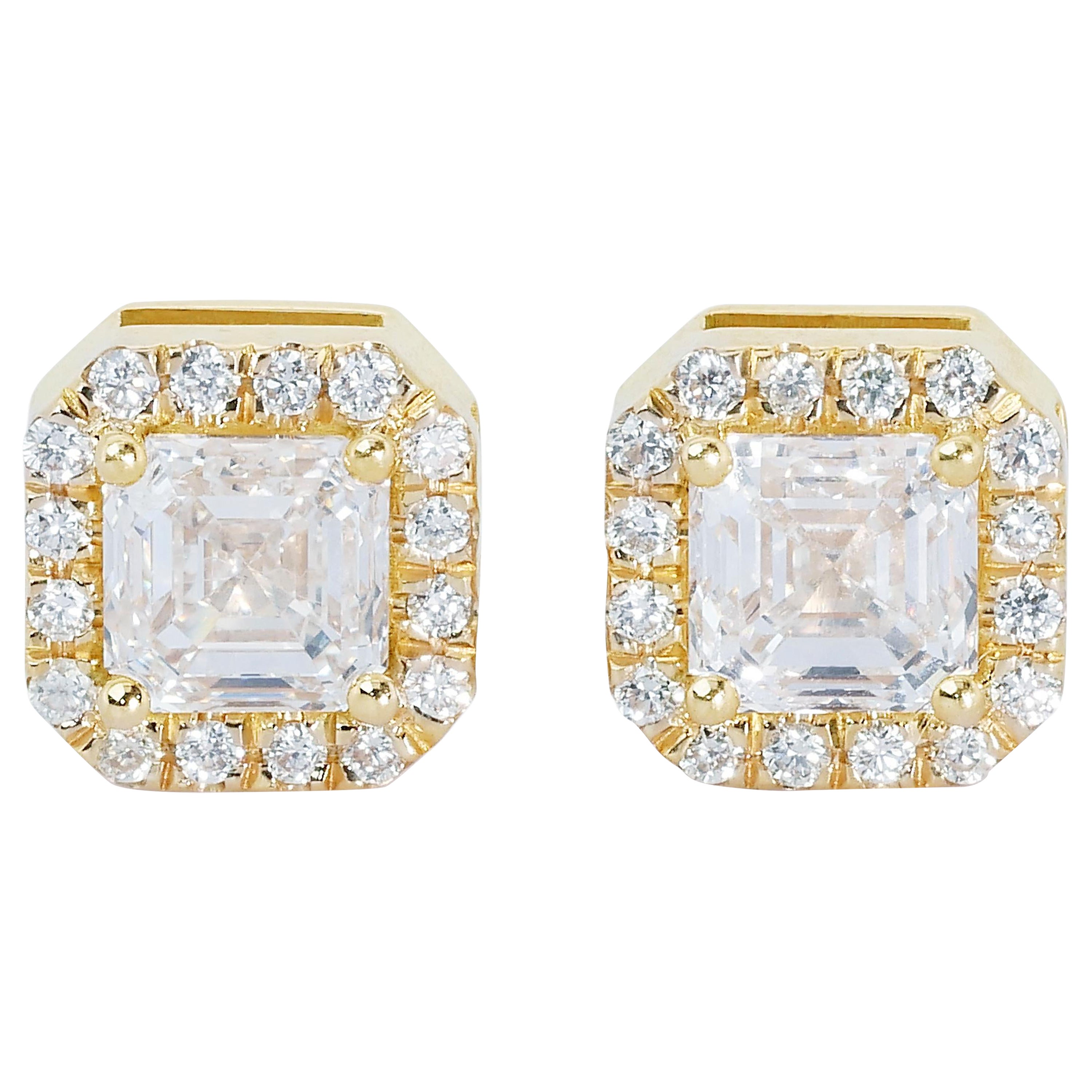 Orecchini in oro giallo 18k con 1,89 2,13ct di diamanti naturali Certificato AIG