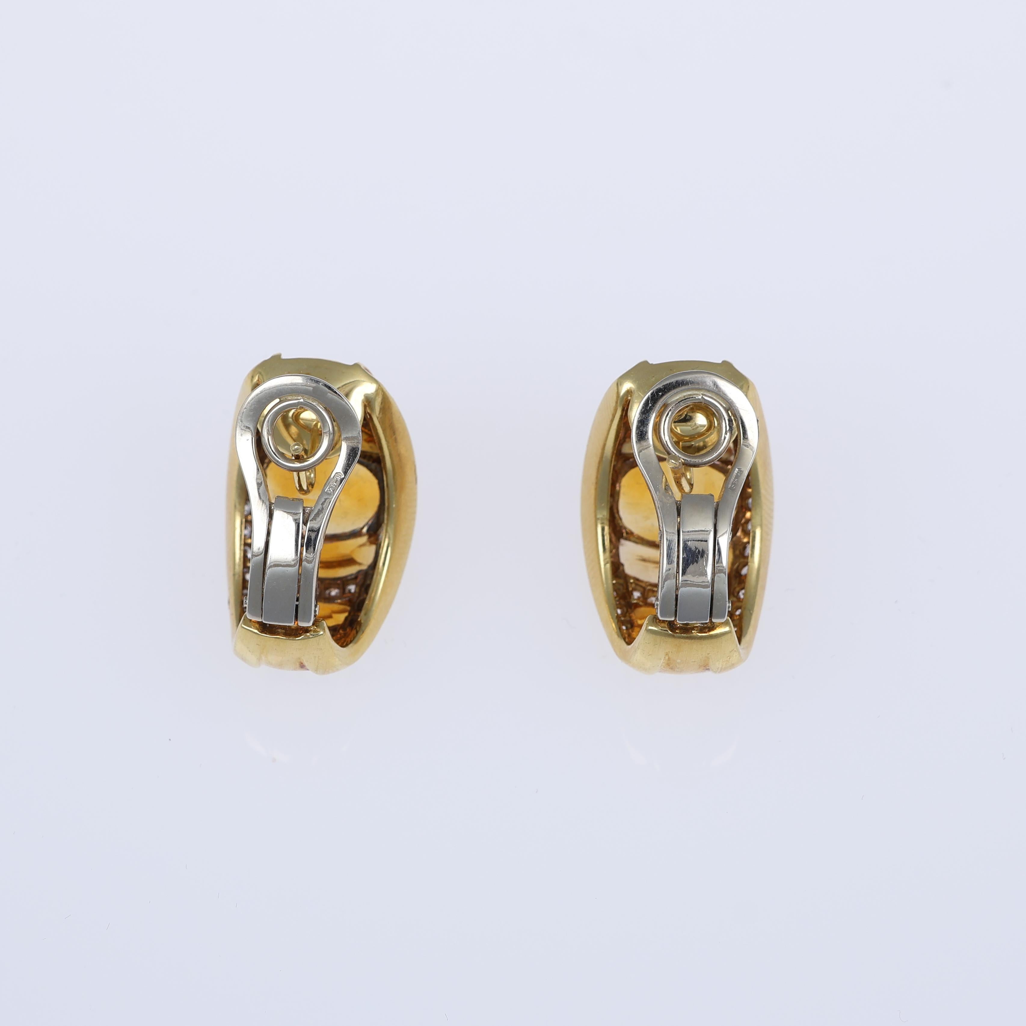 Brilliant Cut 18K Yellow Gold Stud Earrings with Citrine Topaz and Diamonds For Sale