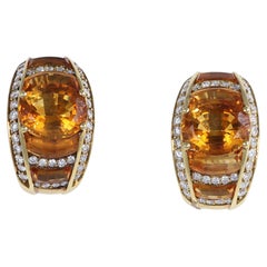 18K Yellow Gold Stud Earrings with Citrine Topaz and Diamonds