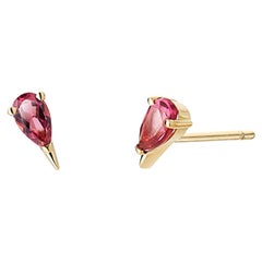 Boucles d'oreilles en or jaune 18K avec tourmalines cerises en forme de poire - Boucles d'oreilles en or