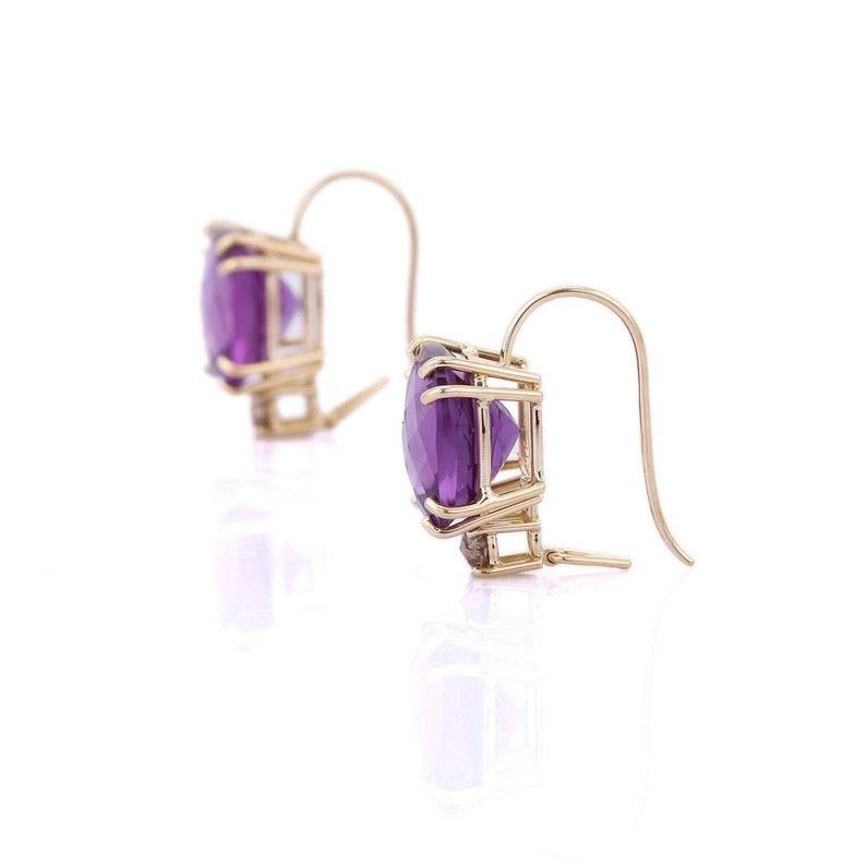 Modern 18K Yellow Gold Amethyst and Diamond Studs For Sale