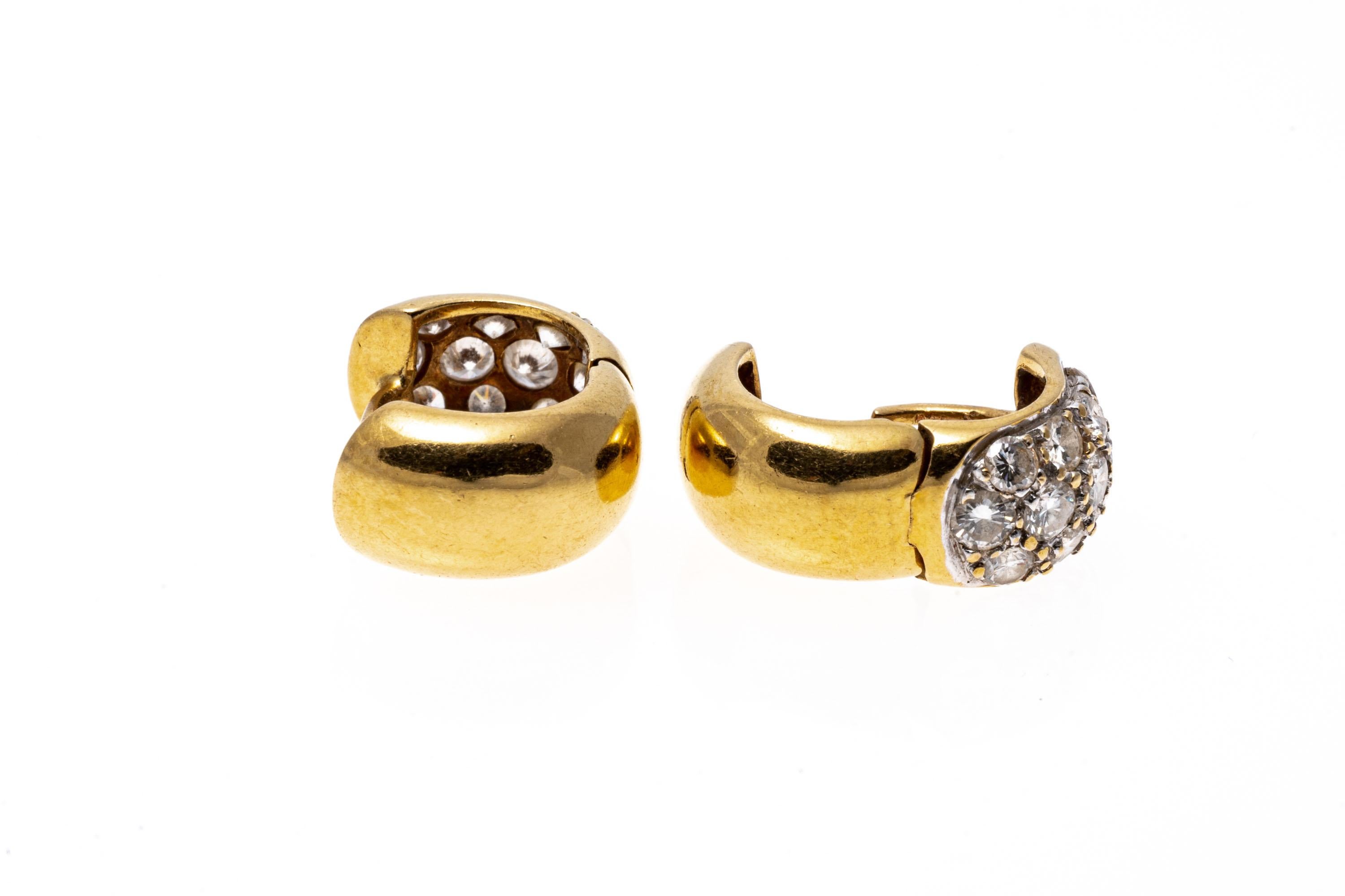 18k Yellow Gold Stylish Pave Set Diamond Huggie Earrings, App. 1.08tcw For Sale 1