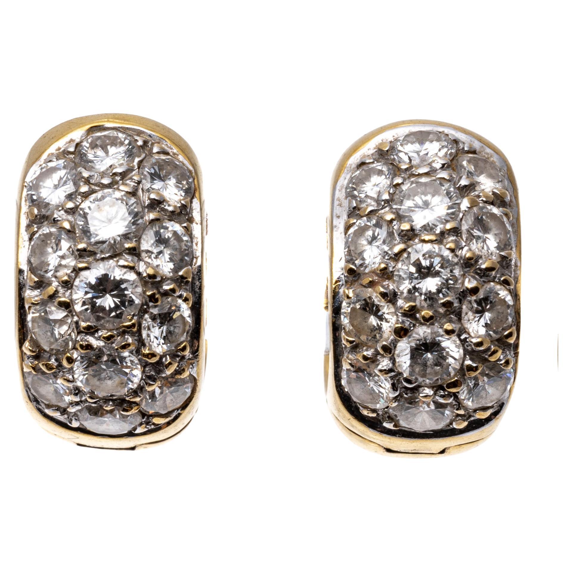 18k Yellow Gold Stylish Pave Set Diamond Huggie Earrings, App. 1.08tcw