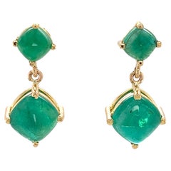 Boucles d'oreilles pendantes en or jaune 18 carats, coupe Sugarloaf, émeraude de 5,53 carats torsadés