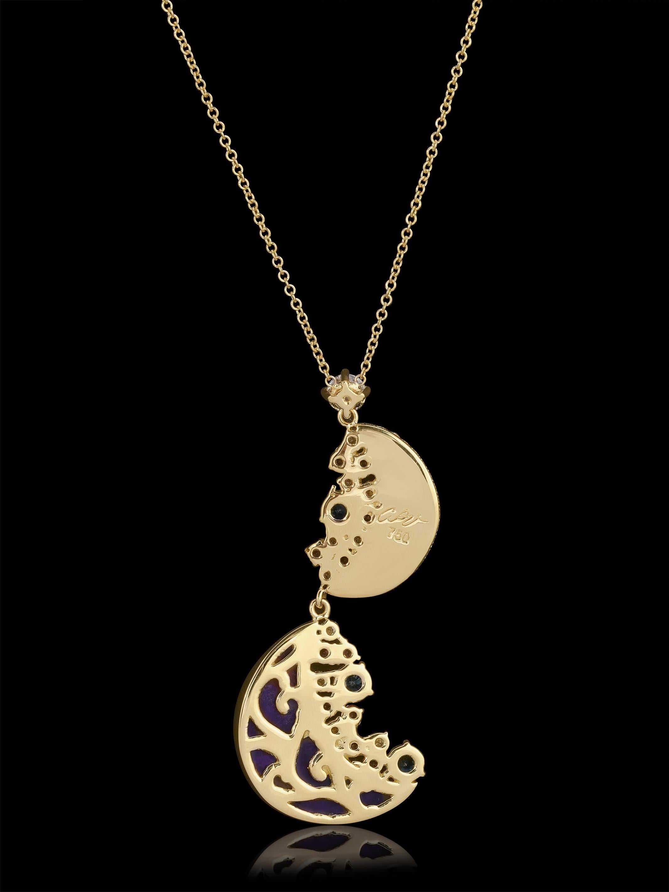 Collier en or jaune 18 carats, sugilite, diamants VS, saphirs roses et saphirs bleus Unisexe en vente