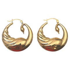 18K Yellow Gold Swan Design Hoop Earrings #25183