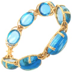18k Yellow Gold Swiss Blue Topaz Bracelet