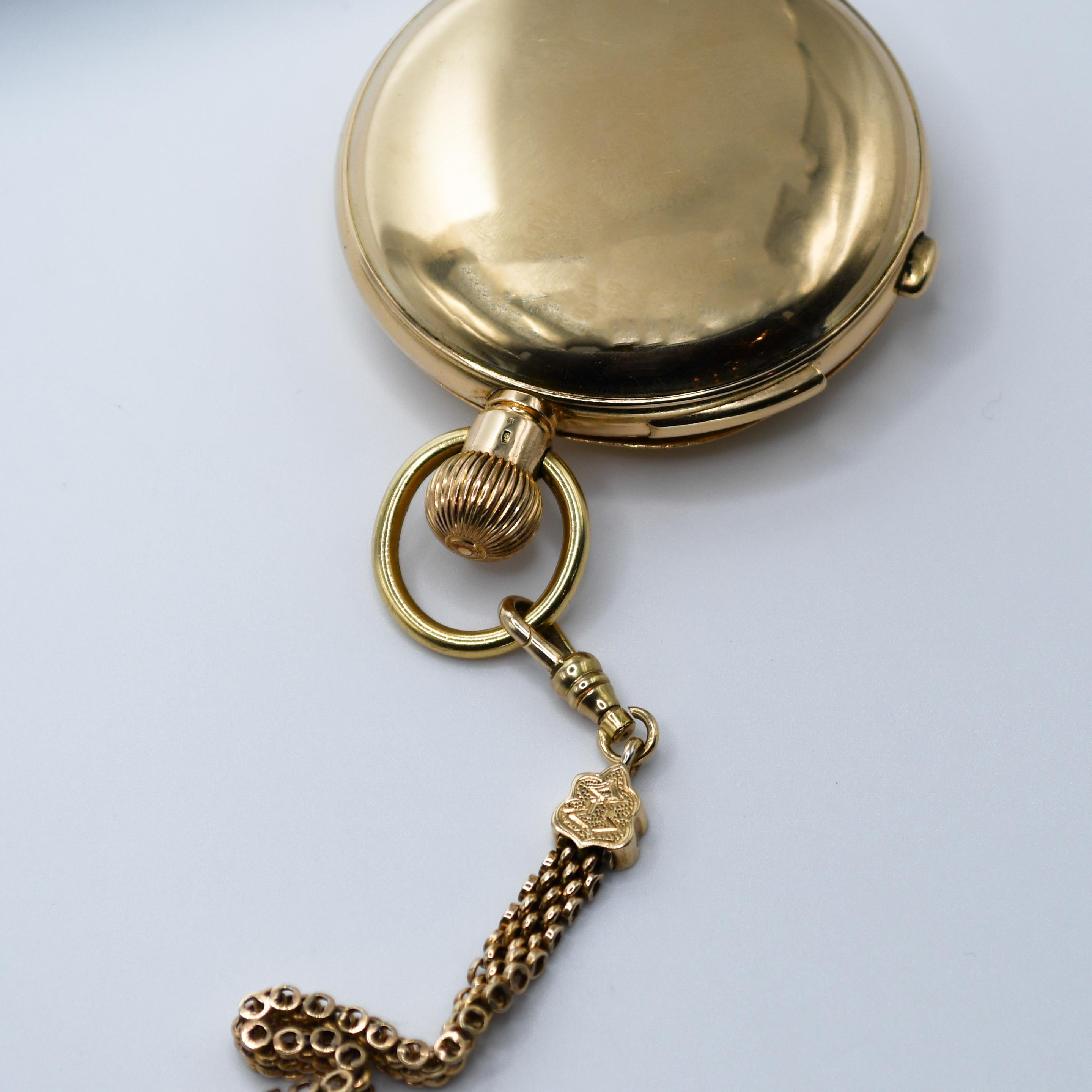 18 Karat Gelbgold Schweizer Taschenuhr Repeater , 14 Karat Gelbgold FOB , mit Schachtel 1