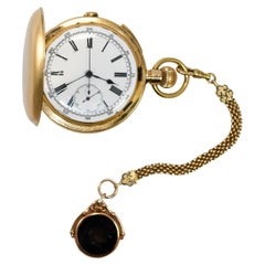 18K Yellow Gold Swiss Pocket Watch Repeater , 14K Yellow Gold FOB , with Box
