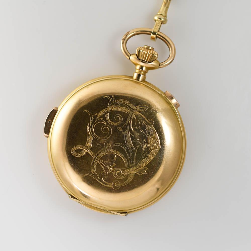 Montre à répétition suisse en or jaune 18 carats, étui de chasse spécial en vente 7