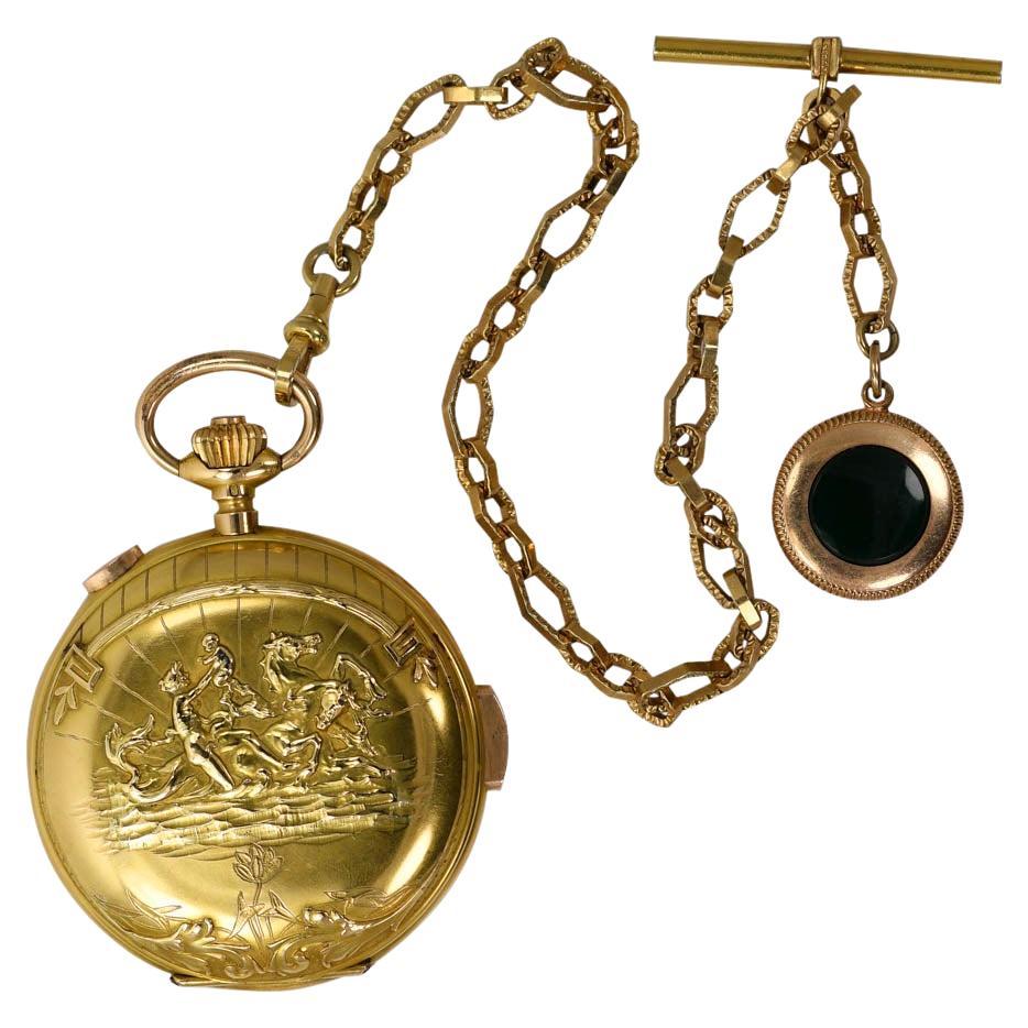 Orologio con ripetizione svizzera in oro giallo 18 carati, cassa speciale da caccia