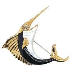 18k Yellow Gold Swordfish Pin