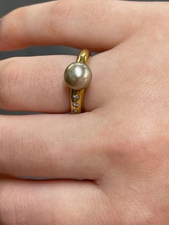 18K Yellow Gold Tahitian Pearl and .06 CTW Diamond Ring