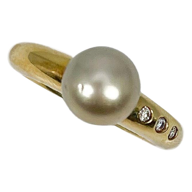 18K Yellow Gold Tahitian Pearl and .06 CTW Diamond Ring
