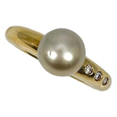 Anello con perla di Tahiti e diamante da 0,06 CTW in oro giallo 18K