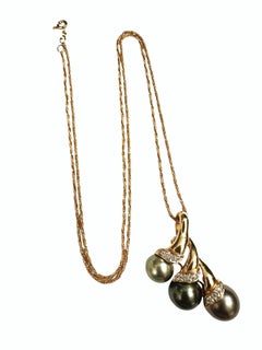 18K Yellow Gold Tahitian Pearl With Diamond Accents Slider Necklace