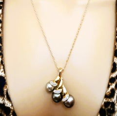18K Yellow Gold Tahitian Pearl With Diamond Accents Slider Necklace