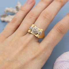 18k yellow gold tank ring - authentic rose cut diamond - big estate bow ring