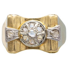 18 Karat Gelbgold Tank-Ring - authentischer Diamant im Rosenschliff - Großer Nachlass-Schleifenring