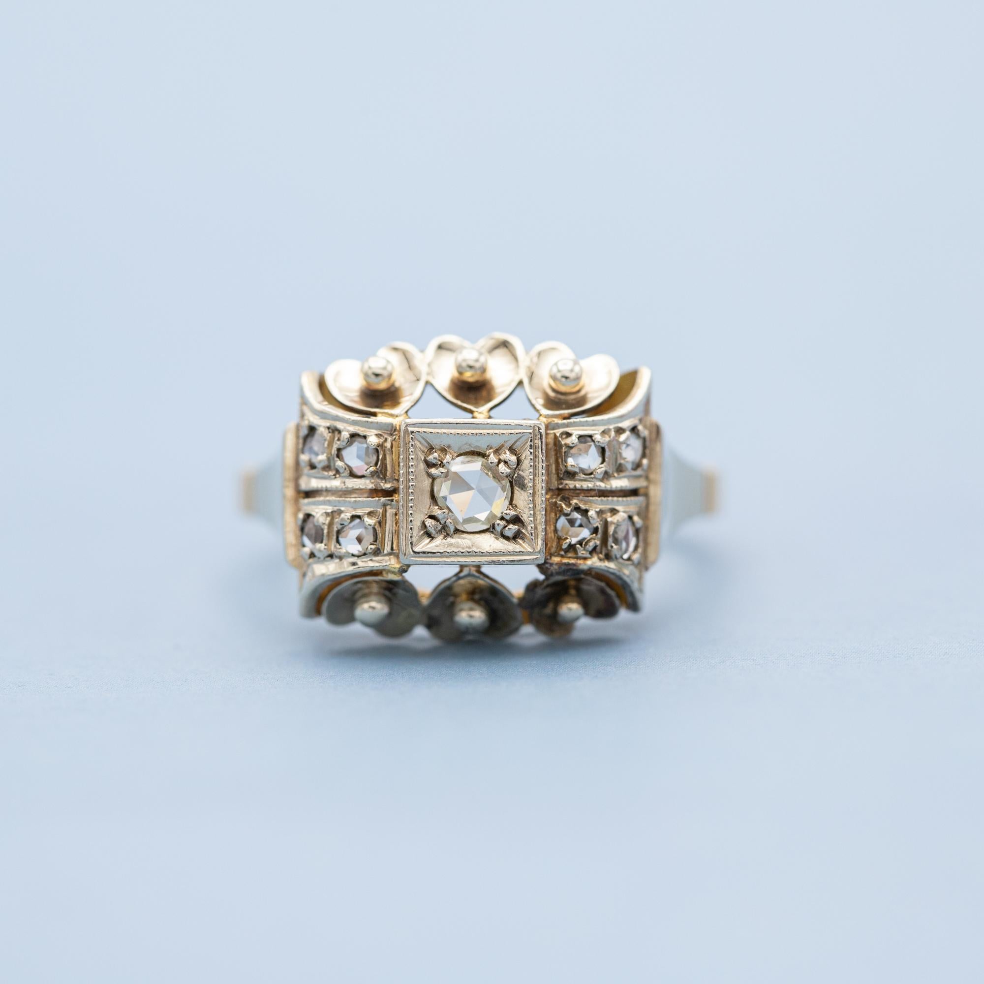 18k yellow gold tank ring - authentic rose cut diamond - big estate bulky ring 5