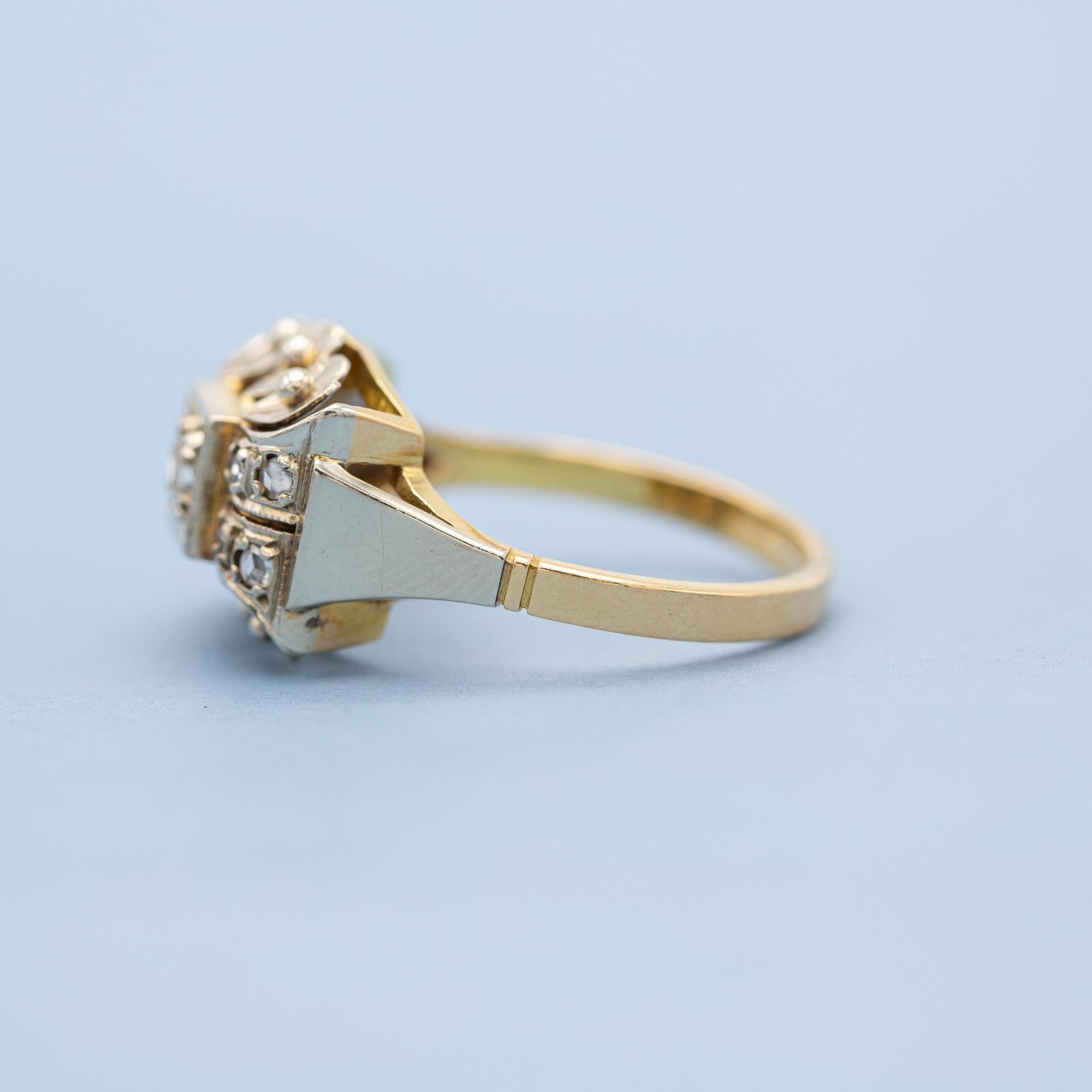18k yellow gold tank ring - authentic rose cut diamond - big estate bulky ring 6