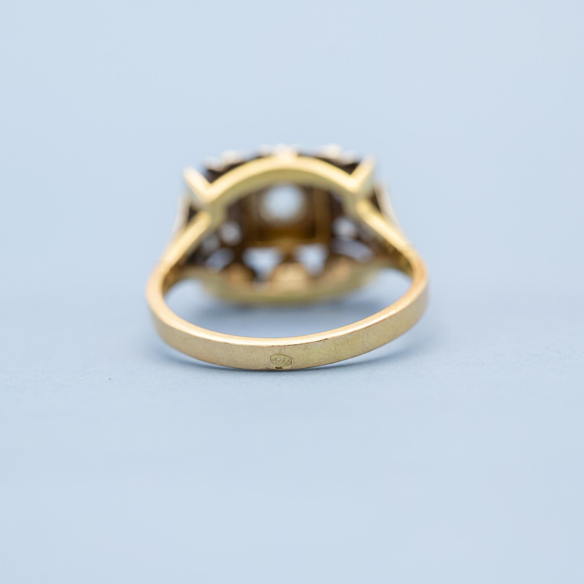 18k yellow gold tank ring - authentic rose cut diamond - big estate bulky ring 7