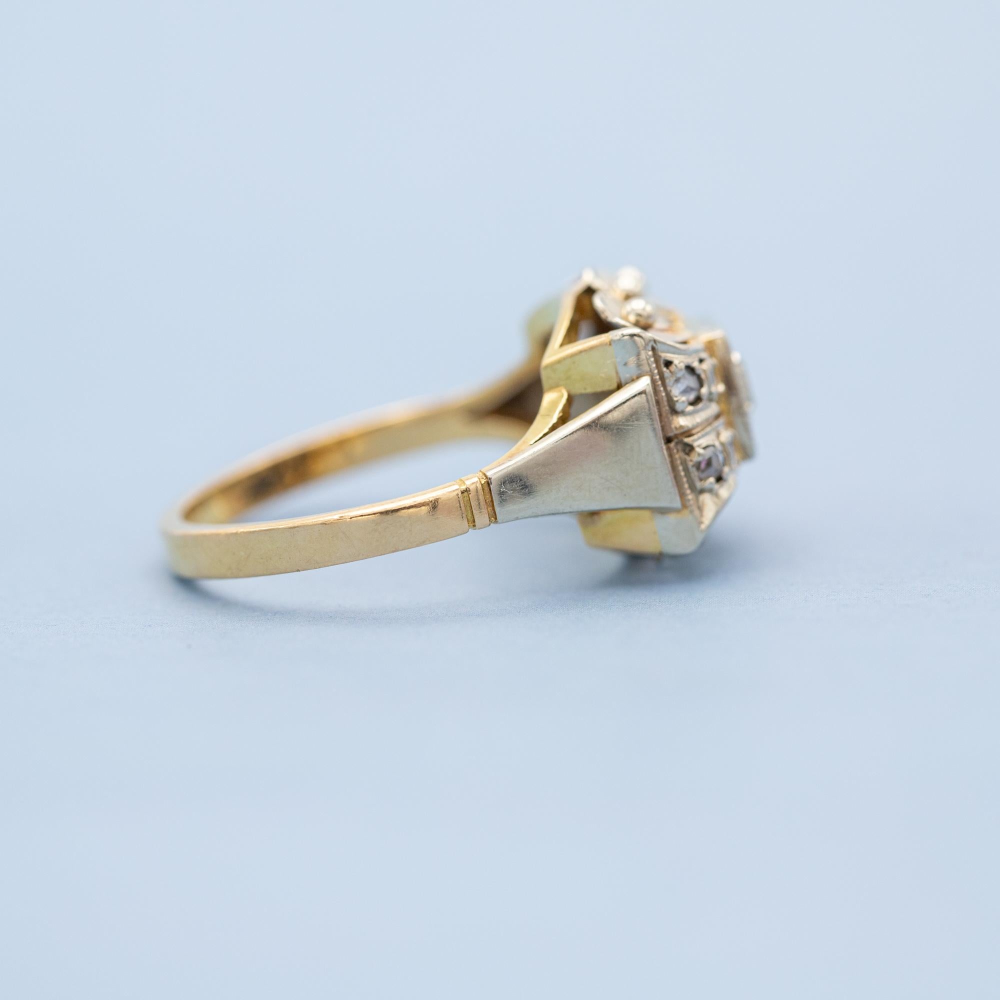 18k yellow gold tank ring - authentic rose cut diamond - big estate bulky ring 8