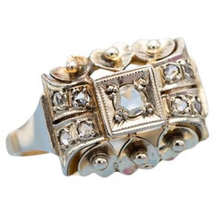 18k yellow gold tank ring - authentic rose cut diamond - big estate bulky ring