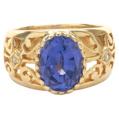 18k Yellow Gold Tanzanite and Diamond Flower Ring