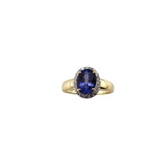 18K Yellow Gold Tanzanite and Diamond Ring Size 7 #15263
