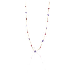 18k Yellow Gold Tanzanite and Tourmaline Station Chain Necklace Gift for Women