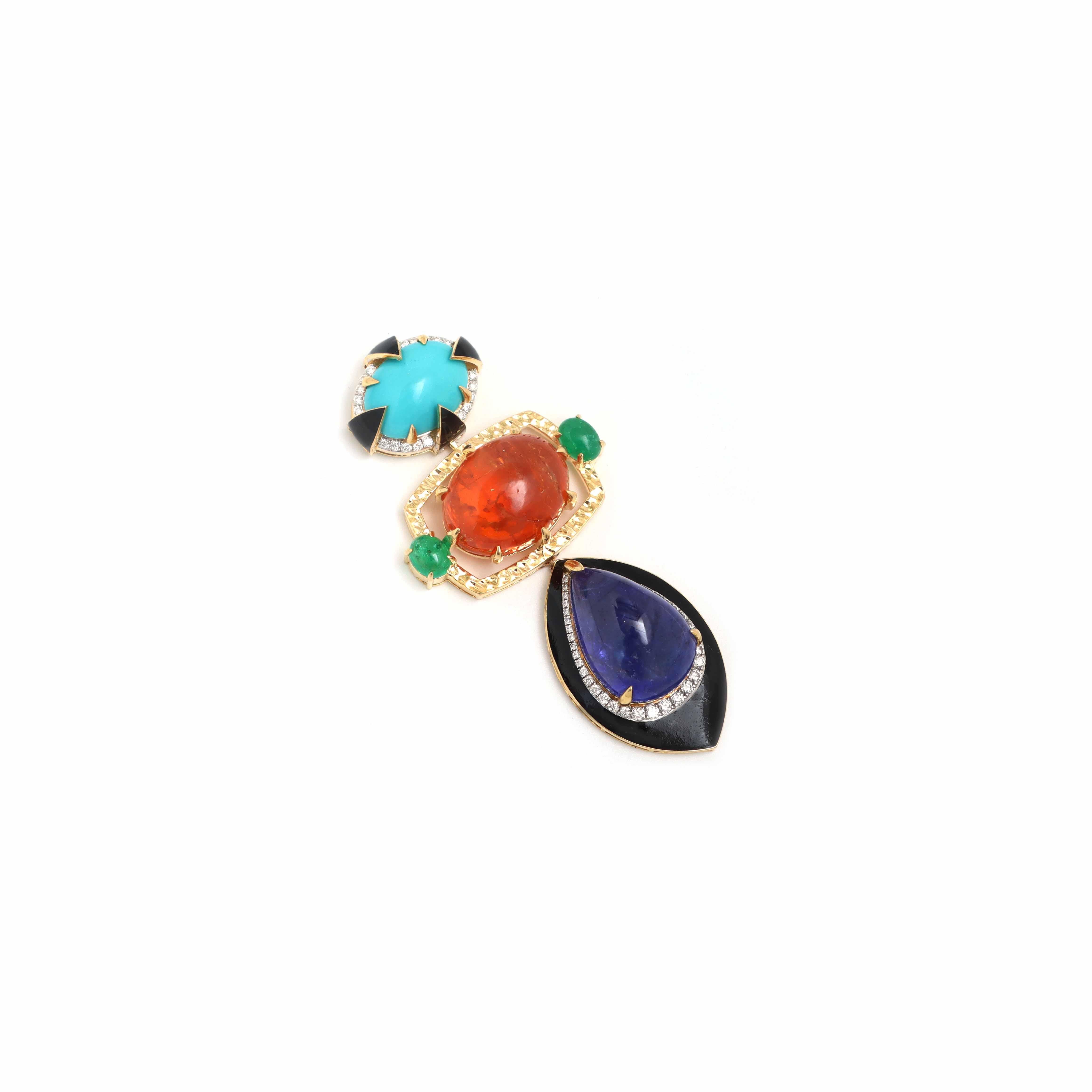 Codice articolo - NFJSD-1818

Purezza del metallo - Oro giallo 18k

Gemma - Tanzanite smeraldo turchese con imperiale nero

Peso totale della pietra preziosa - 69.240 carati

Peso totale dei diamanti - 0,70 carati

Totale diamanti - 71 pezzi

Peso