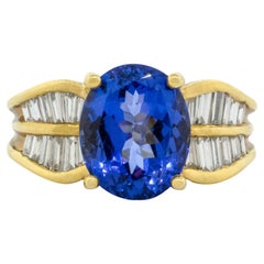 18K Yellow Gold Tanzanite Ring with Baguette Diamonds