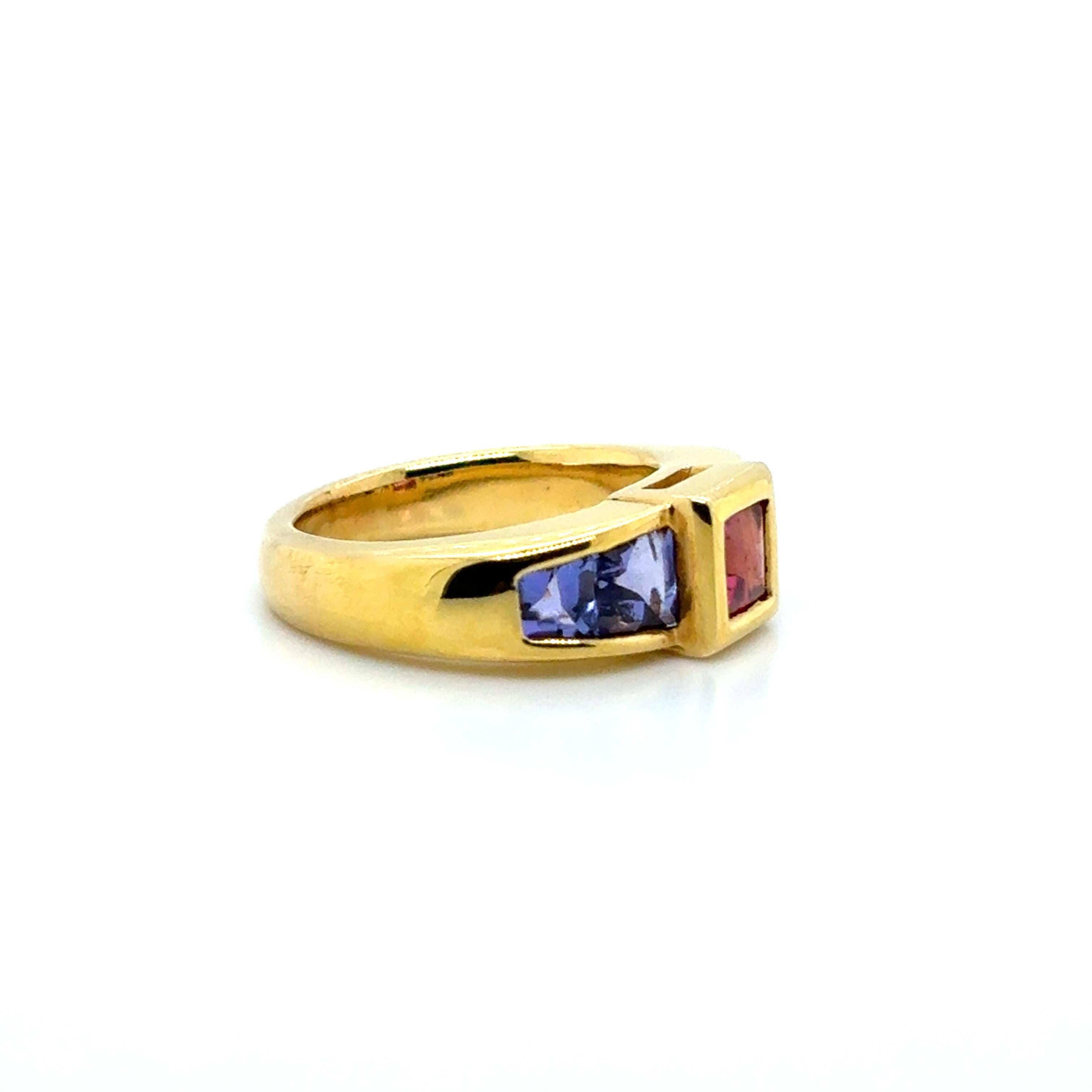 Bague de fiançailles en or jaune 18k Tanzanite Rubellite en vente 4