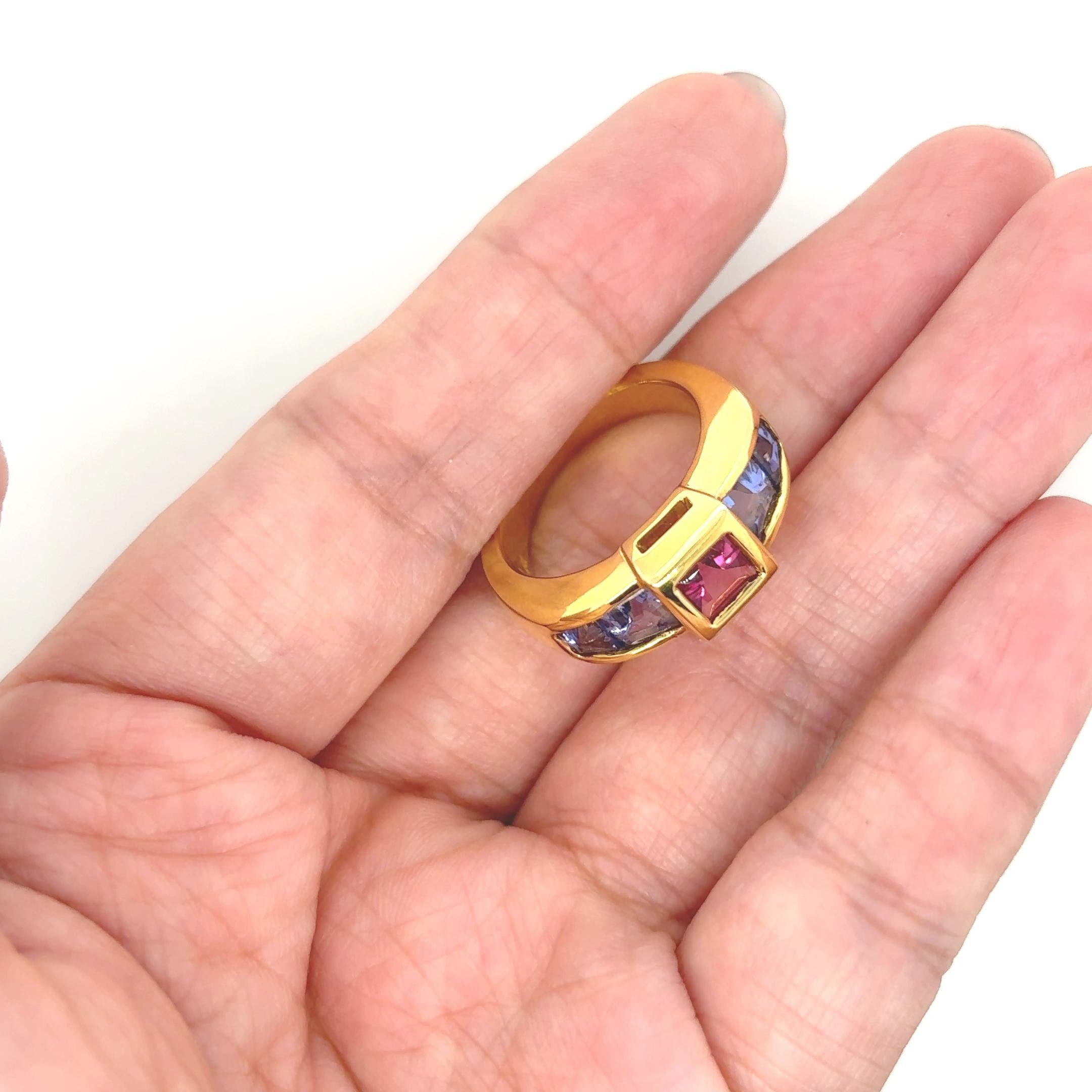 Bague de fiançailles en or jaune 18k Tanzanite Rubellite en vente 5