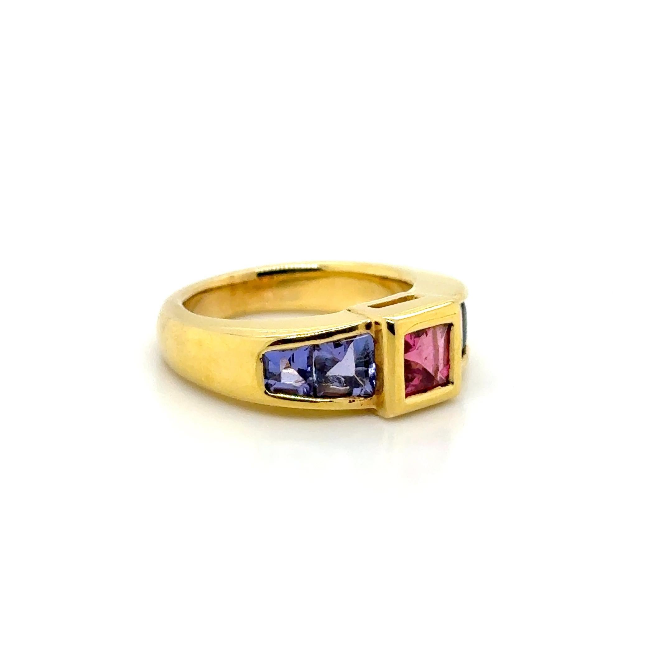 Bague de fiançailles en or jaune 18k Tanzanite Rubellite en vente 9