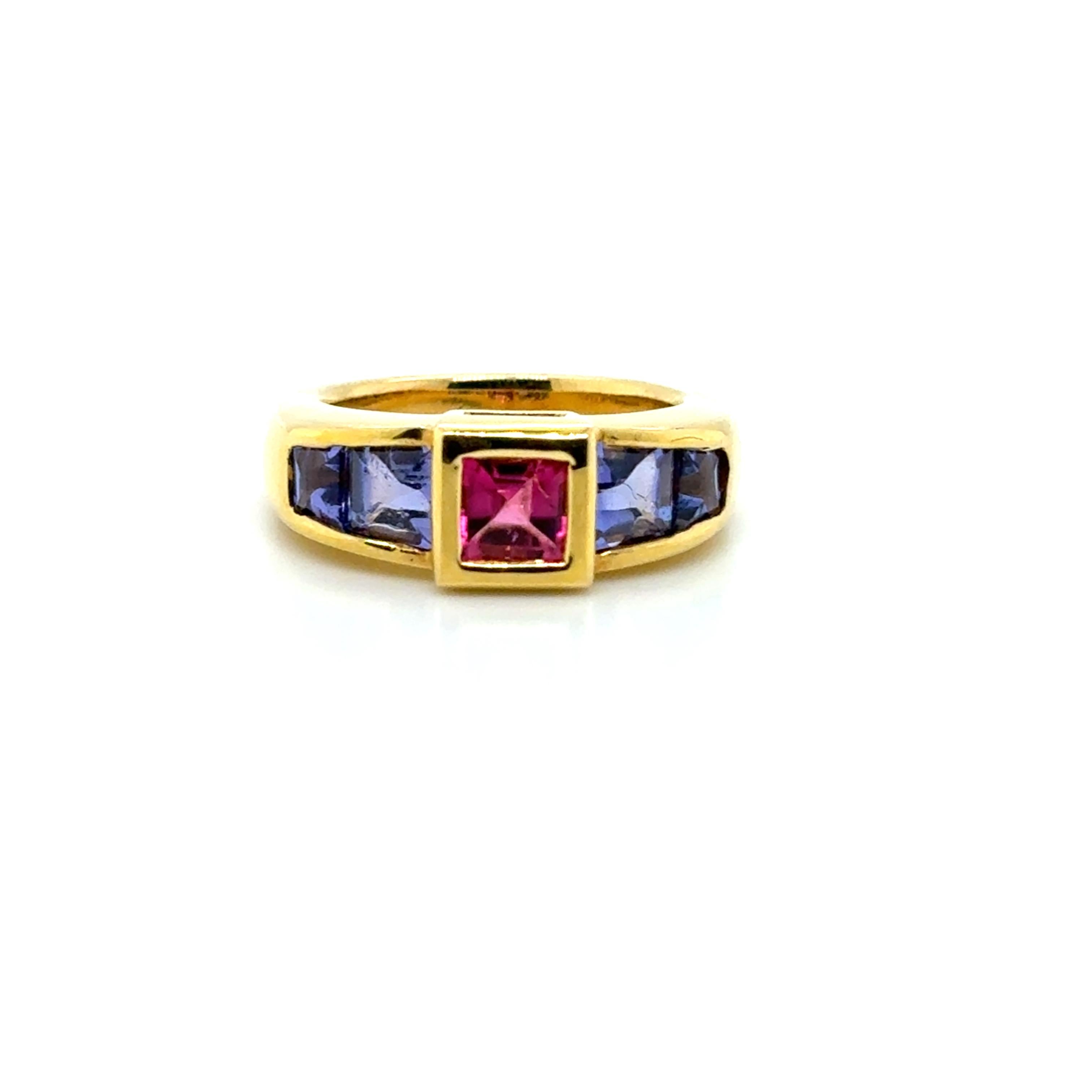 Bague de fiançailles en or jaune 18k Tanzanite Rubellite en vente 10