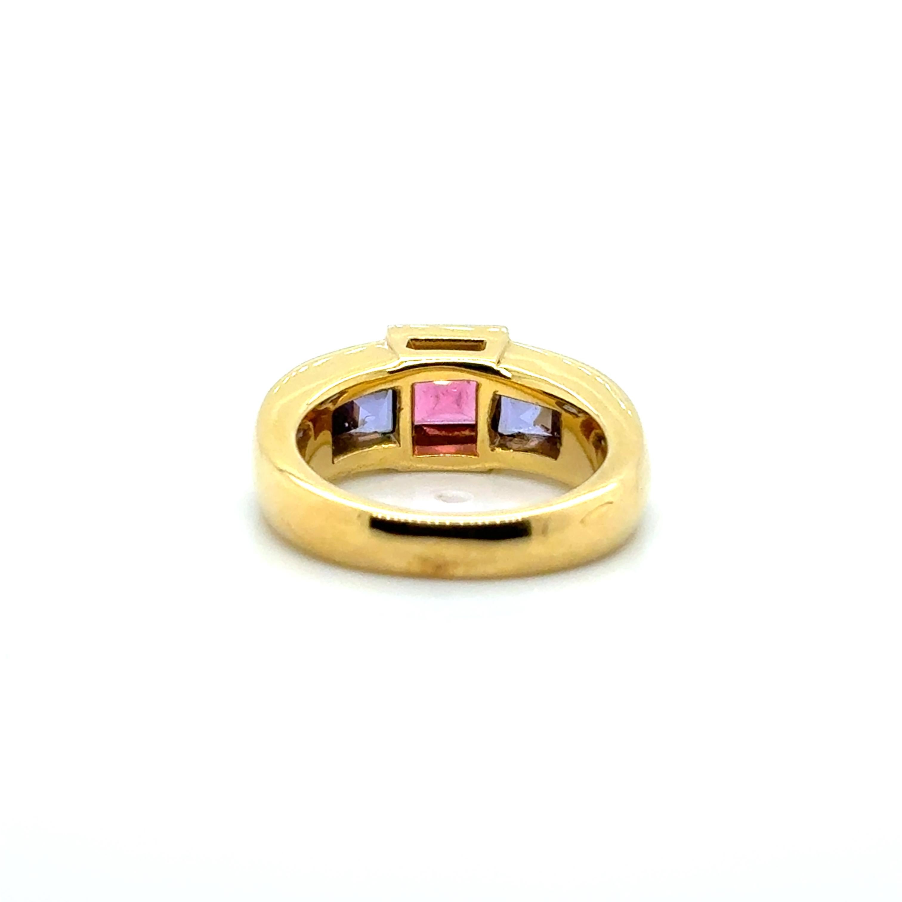 Bague de fiançailles en or jaune 18k Tanzanite Rubellite en vente 11