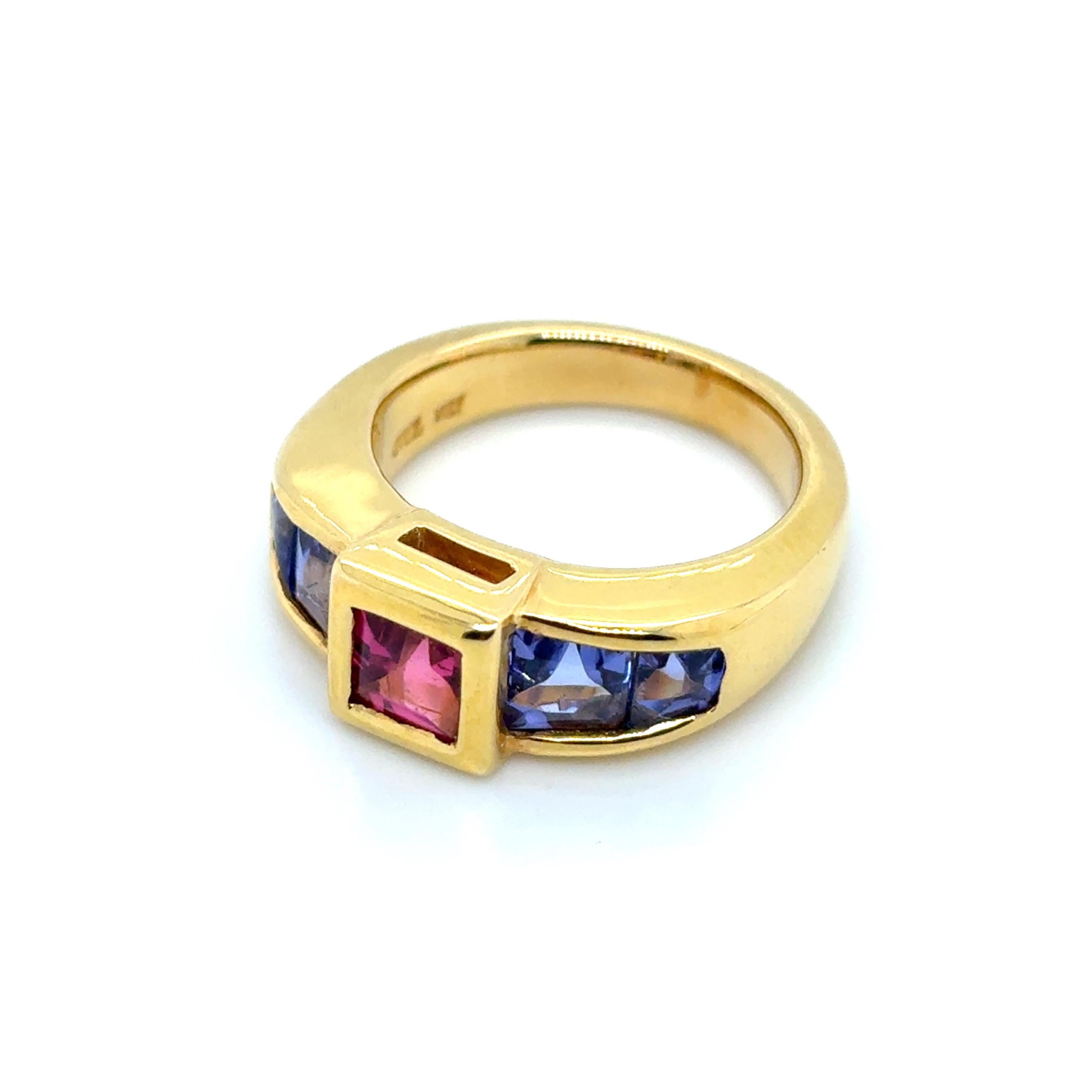 Bague de fiançailles en or jaune 18k Tanzanite Rubellite en vente 13