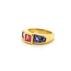 18k Yellow Gold Tanzanite Rubellite Engagement Ring
