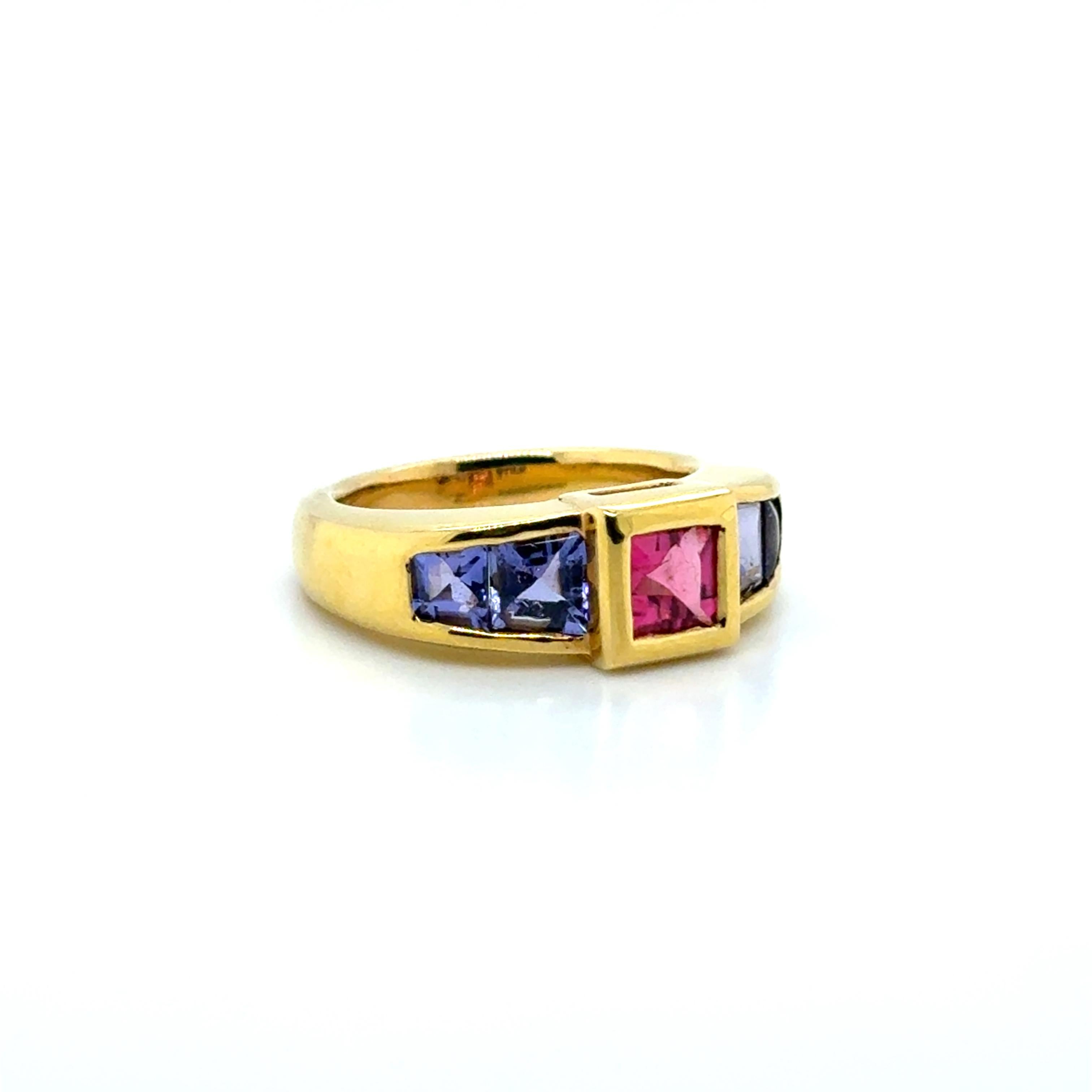 Bague de fiançailles en or jaune 18k Tanzanite Rubellite Pour femmes en vente