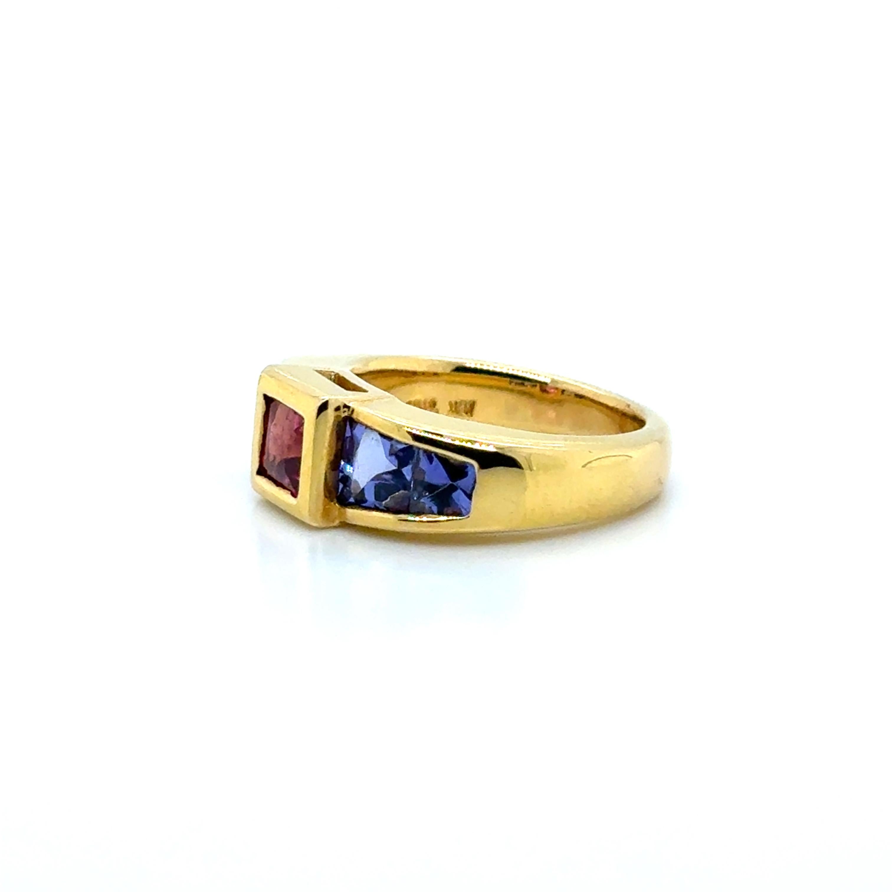 Bague de fiançailles en or jaune 18k Tanzanite Rubellite en vente 3