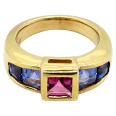 18k Yellow Gold Tanzanite Rubellite Engagement Ring