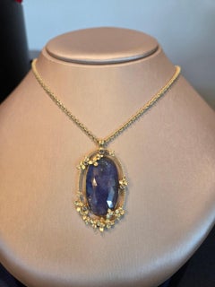 Halskette aus 18 Karat Gelbgold mit Tansanit, Saphir und Diamanten von Barbara Heinrich