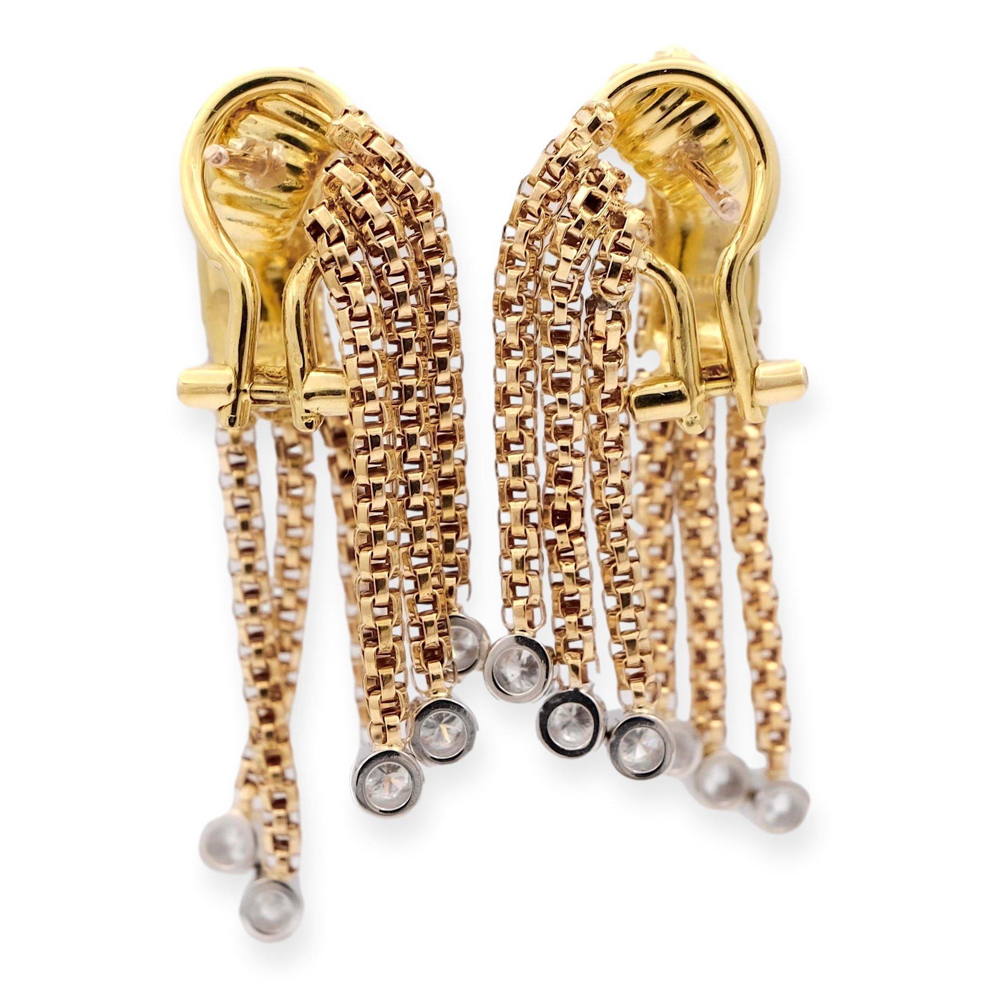 Retro 18K Yellow Gold Tassel Chain Dangle Diamond Drop Earrings