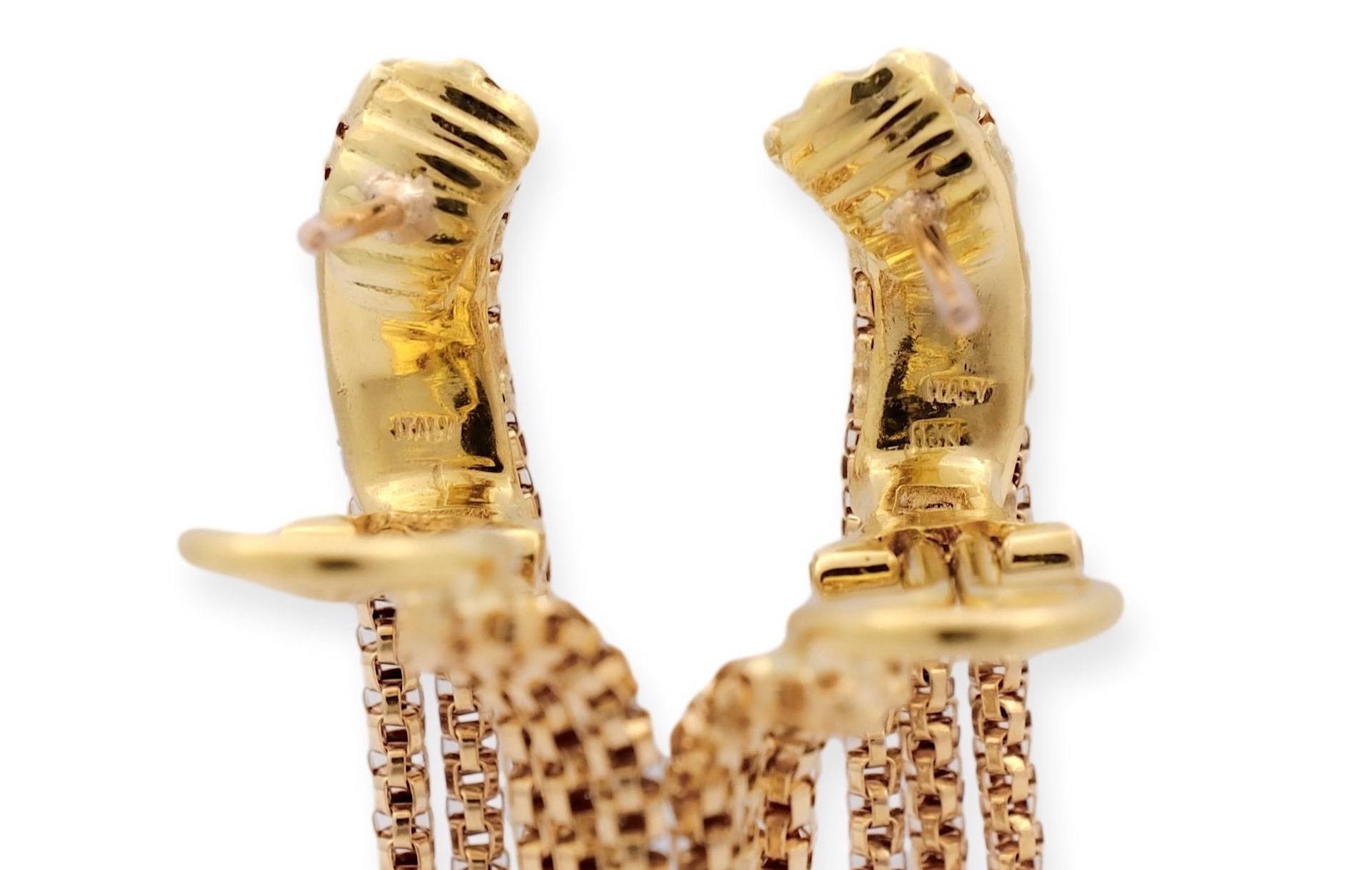 Brilliant Cut 18K Yellow Gold Tassel Chain Dangle Diamond Drop Earrings