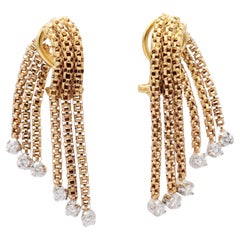 18K Yellow Gold Tassel Chain Dangle Diamond Drop Earrings