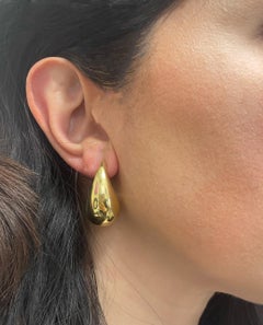 18K Yellow Gold Teardrop Sculptural and Minimalist Drop Earrings